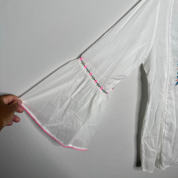 Natural Life White Embroidered Peasant Blouse L Boho Cotton‎ Tunic Top Festival - Picture 6 of 9